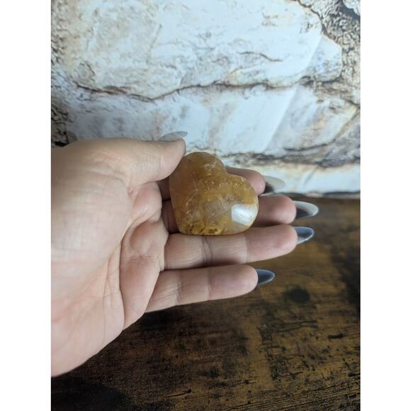 Golden Healer Heart crystal carving quartz with yellow iron inclusion witchy - Picture 2 of 4